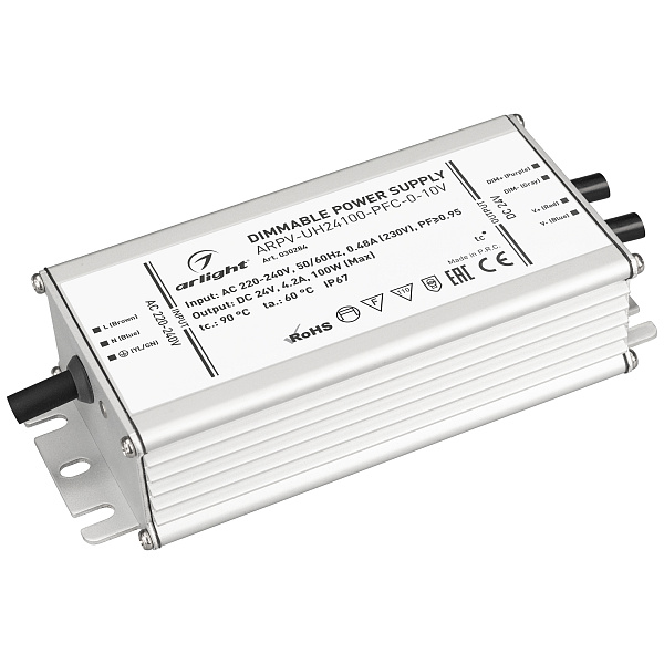 Блок питания ARPV-UH24100-PFC-0-10V (24V, 4.2A, 100W) (Arlight, IP67 Металл, 7 лет) Lednikoff