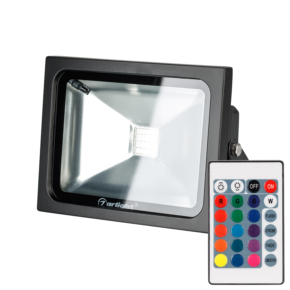 Светодиодный прожектор AR-FLB-20W-220V RGB (IR ПДУ Карта 24кн) (arlight, Закрытый)