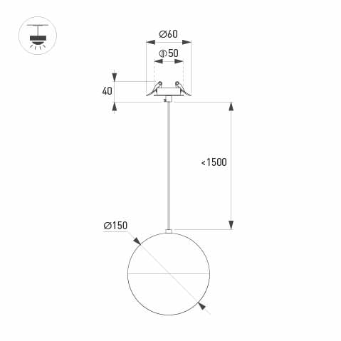 Cветильник SP-EMISFERO-HANG-BUILT-R150-11W Warm3000 (BK, 170 deg, 230V) (Arlight, IP20 Металл, 3 года) Lednikoff