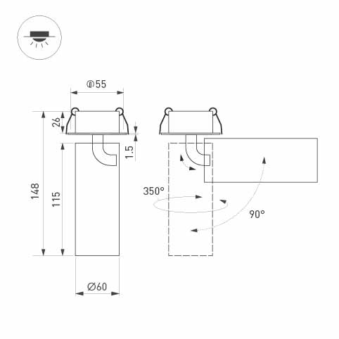 Светильник SP-GABI-BUILT-FLAP-R60-12W Warm3000 (WH, 36 deg, 230V) (Arlight, IP40 Металл, 5 лет) Lednikoff
