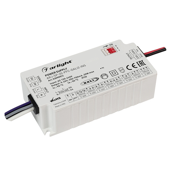 Блок питания ARJ-SP-20-PFC-DALI2-INS (20W, 9-45V, 0.35-0.7A) (Arlight, IP20 Пластик, 5 лет) Lednikoff