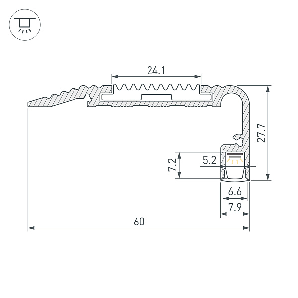 Профиль STAIR-W60-2000 ANOD (Arlight, Алюминий) Lednikoff