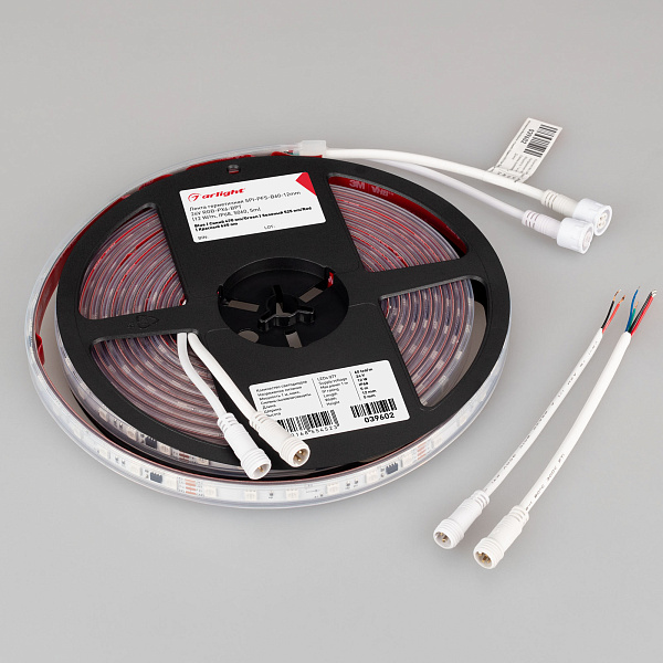 Светодиодная лента герметичная SPI-PFS-B60-12mm 24V RGB-PX6-BPT (12 W/m, IP68, 5060, 5m) (Arlight, бегущий огонь) Lednikoff