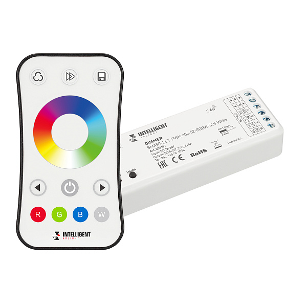 INTELLIGENT ARLIGHT Диммер SMART-SET-PWM-104-52-RGBW-SUF White (12-24V, 4x4A, ПДУ RING 10кн, 2.4G) (IARL, IP20 Пластик, 5 лет) Lednikoff
