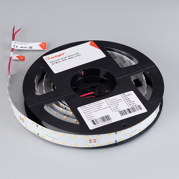 Светодиодная лента RT-A140-20mm 24V White6000 (22 W/m, IP20, 2835, 4.7m) (Arlight, Открытый) Lednikoff