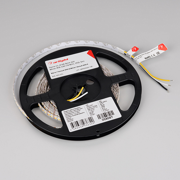 Светодиодная лента UL-A168-8mm 24V White-MIX-CX2 (18 W/m, IP20, 5m) (Arlight, резка 2 светодиода) Lednikoff