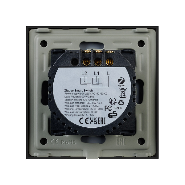 Выключатель сенсорный SWT-OMALI-S02-ZB-BK (250V, 10A, Zigbee) (Arlight, Стекло) Lednikoff