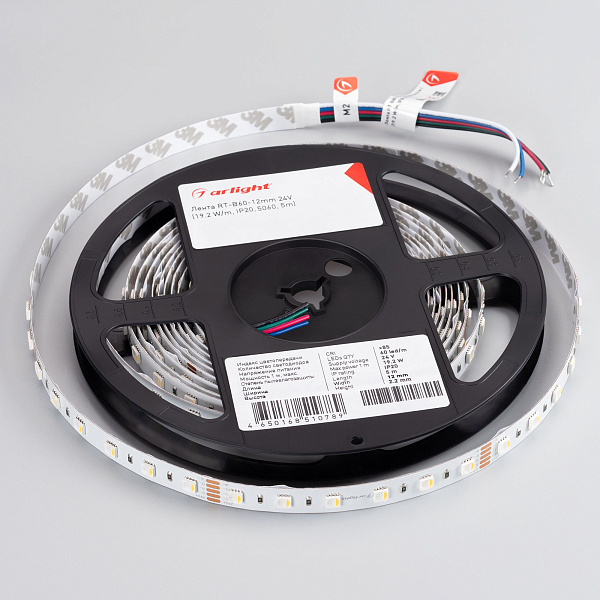 Светодиодная лента RT-B60-12mm 24V RGBW-Warm-4-in-1 (19.2 W/m, IP20, 5060, 5m) (Arlight, Открытый) Lednikoff