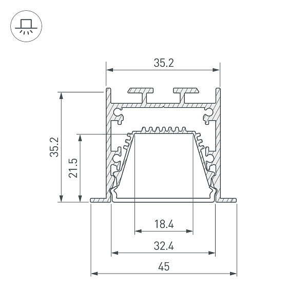 Профиль LINIA45-F-TRAY-2000 ANOD (Arlight, Алюминий) Lednikoff