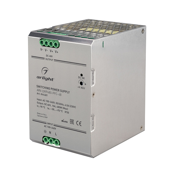 Блок питания ARV-DRP480-PFC-48 (48V, 10A, 480W) (Arlight, IP20 Металл, 5 лет) Lednikoff