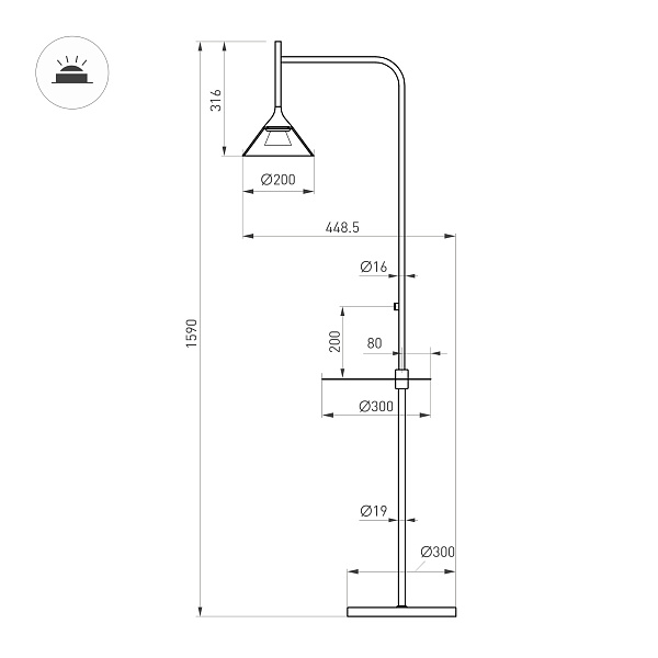 Светильник SP-OMBRELLO-FLOOR-7W Warm3000 (BK, 30 deg, 230V) (Arlight, IP20 Металл, 5 лет)