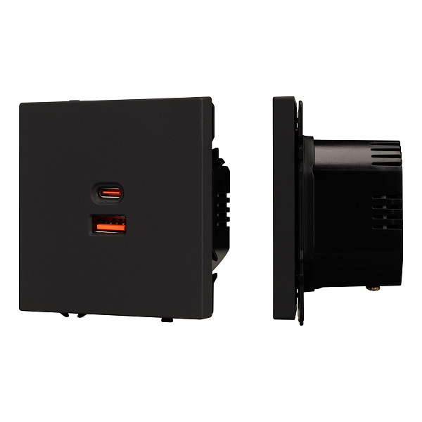 ARL NOBE USB Розетка тип A+C софт-тач черный оникс SCT-MUAC-SFPL-FC-BK (65W, QC3) (Arlight, -) Lednikoff