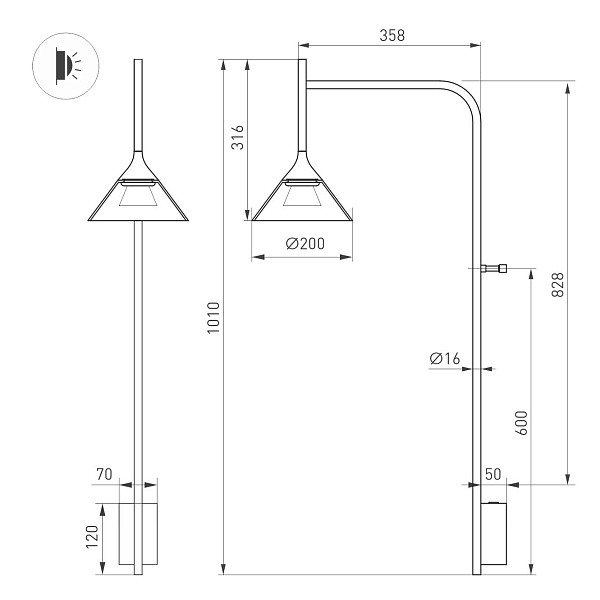 Светильник SP-OMBRELLO-WALL-7W Warm3000 (BK, 30 deg, 230V) (Arlight, IP20 Металл, 5 лет)
