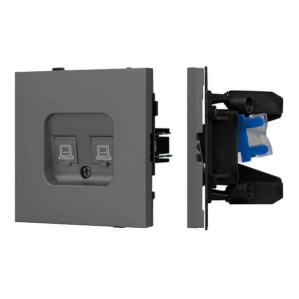 Механизм компьютерной розетки двойной SCT-TENDO-MPC2-SFPL-GR (RJ-45, CAT6) (Arlight, Матовый графитовый) Lednikoff