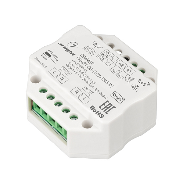 Диммер SMART-D5-TUYA-DIM-IN (230V, 1.5A, TRIAC, WiFi, 2.4G) (Arlight, IP20 Пластик, 5 лет) Lednikoff