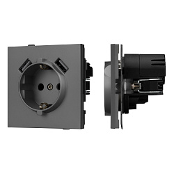 Механизм розетки с USB зарядкой SCT-TENDO-MUAA-SFPL-GR (230V, 16A) (Arlight, Матовый графитовый)