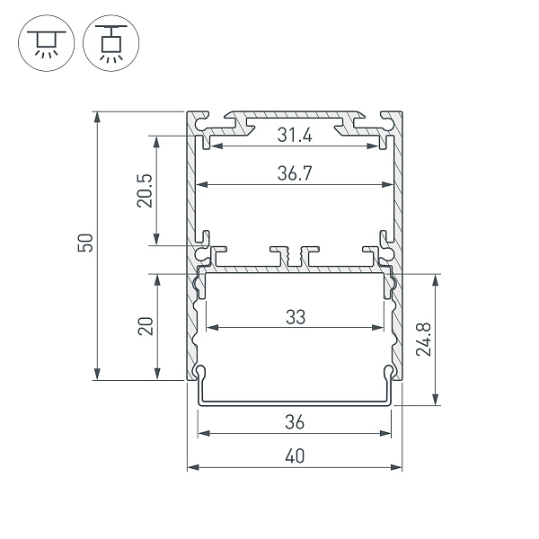 Профиль SL-LINE-4050-3L-2000 ANOD (Arlight, Алюминий) Lednikoff