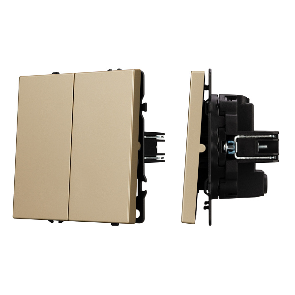 Механизм выключателя двухклавишный перекрёстный SWT-NOBE-MKX2-SFPL-GD (230V, 10A) (Arlight, Золотой песок) Lednikoff