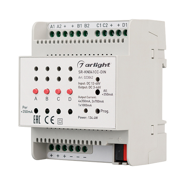 Контроллер тока SR-KN041CC-DIN (12-48V, 4x350/700mA) (Arlight, IP20 Пластик, 2 года) Lednikoff