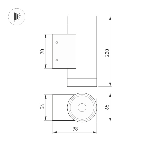 Светильник LGD-RAY-WALL-TWIN-R65-2x12W Warm3000 (GR, 6 deg, 230V) (Arlight, IP65 Металл, 3 года) Lednikoff