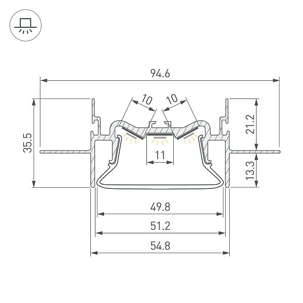 Профиль FOLED-50-CEIL-CENTER-2000 (Arlight, Алюминий) Lednikoff