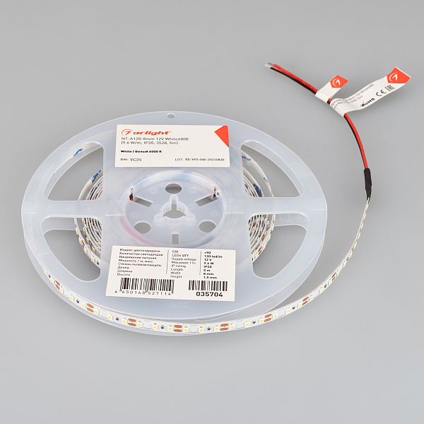 Светодиодная лента NT-A120-8mm 12V White6000 (9.6 W/m, IP20, 3528, 5m) (Arlight, Открытый) Lednikoff