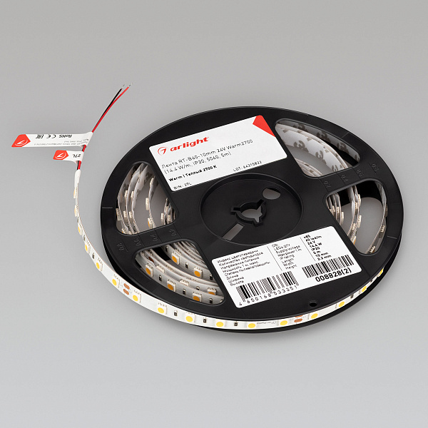 Светодиодная лента RT-B60-10mm 24V Warm2700 (14.4 W/m, IP20, 5060, 5m) (Arlight, 14.4 Вт/м, IP20) Lednikoff