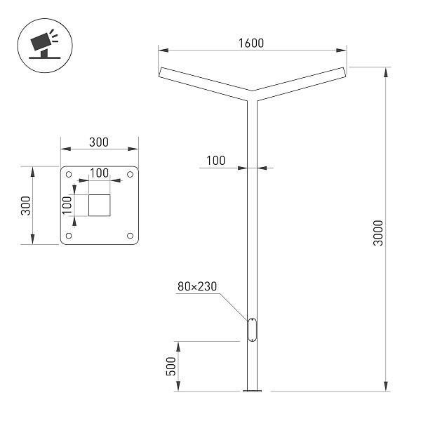 Опора OXOR-STER-Y-2000x100x100-L3000-100W Warm3000 (BK, 230V) IP65 (Arlight, -) Lednikoff