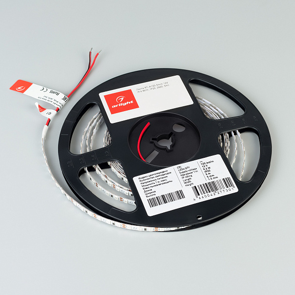Светодиодная лента RT-A120-5mm 12V Yellow (9.6 W/m, IP20, 5m) (Arlight, 9.6 Вт/м, IP20) Lednikoff