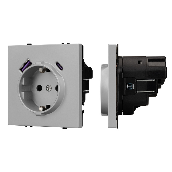 Механизм розетки с USB зарядкой SCT-NOBE-MUAC-SFPL-IS (230V, 16A) (Arlight, Никель) Lednikoff