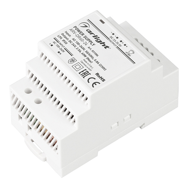 Блок питания ARV-DR60-24 (24V, 2.5A, 60W) (Arlight, IP20 DIN-рейка) Lednikoff