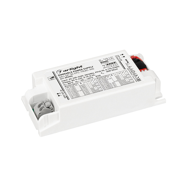 Блок питания ARJ-SP-30-PFC-TRIAC-INS (30W, 9-42V, 0.15-0.9A) (Arlight, IP20 Пластик, 5 лет) Lednikoff