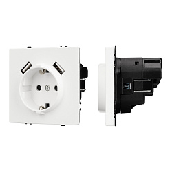 ARL NOBE Розетка зк со шторками с USB тип А+А софт-тач белый кварц SCT-MUAA-SFPL-WH (250V, 16A) (Arlight, -)