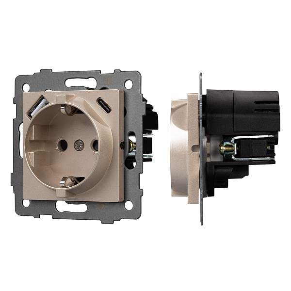 Механизм розетки с USB зарядкой SCT-MUAC-PL-GD-V (250V, 16A) (Arlight, -) Lednikoff