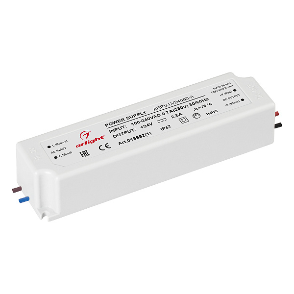 Блок питания ARPV-LV24060-A (24V, 2.5A, 60W) (Arlight, IP67 Пластик, 3 года) Lednikoff