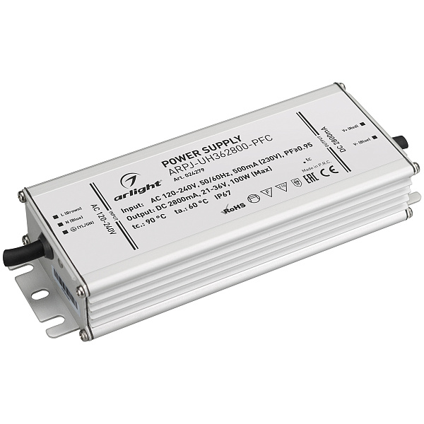 Блок питания ARPJ-UH362800-PFC (100W, 2.8A) (Arlight, IP67 Металл, 7 лет) Lednikoff