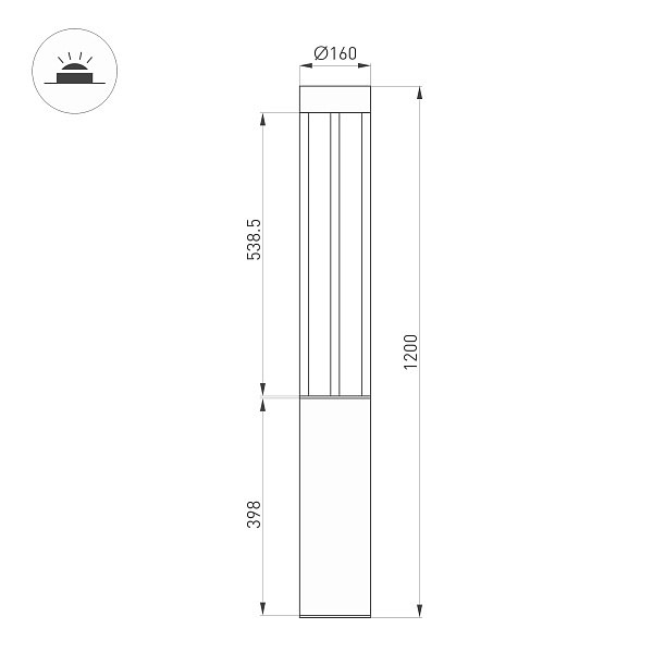Светильник LGD-CASTELLO-BOLL-H1200-20W Warm3500-MIX (GR, 80 deg, 230V) (Arlight, IP65 Металл, 5 лет) Lednikoff