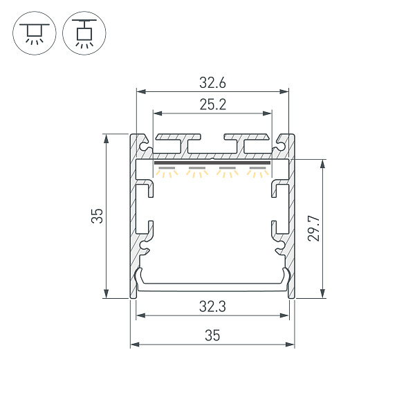 Профиль SL-LINE-3535-2000 ANOD с рефлектором (Arlight, Алюминий) Lednikoff