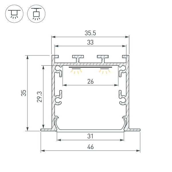 Профиль LINIA49-F-М-2500 BLACK (Arlight, Алюминий) Lednikoff