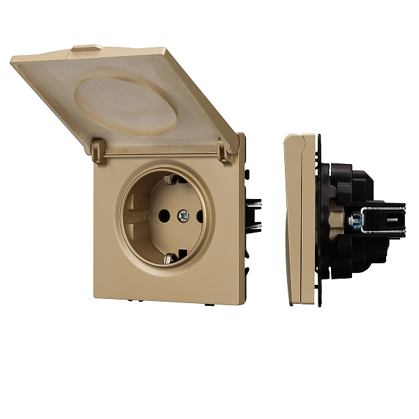 Механизм розетки влагозащищённый SCT-NOBE-MCP-SFPL-GD (230V, 16A) (Arlight, Золотой песок) Lednikoff