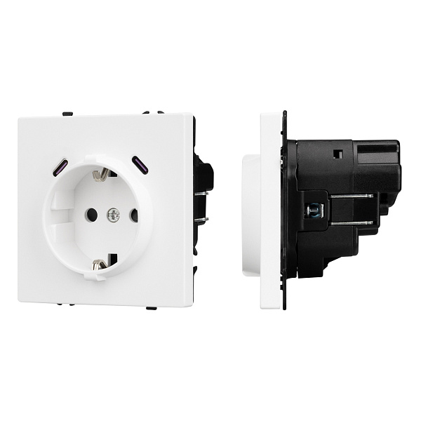 ARL NOBE Розетка зк со шторками с USB тип C+С софт-тач белый кварц SCT-MUCC-SFPL-WH (250V, 16A) (Arlight, -) Lednikoff