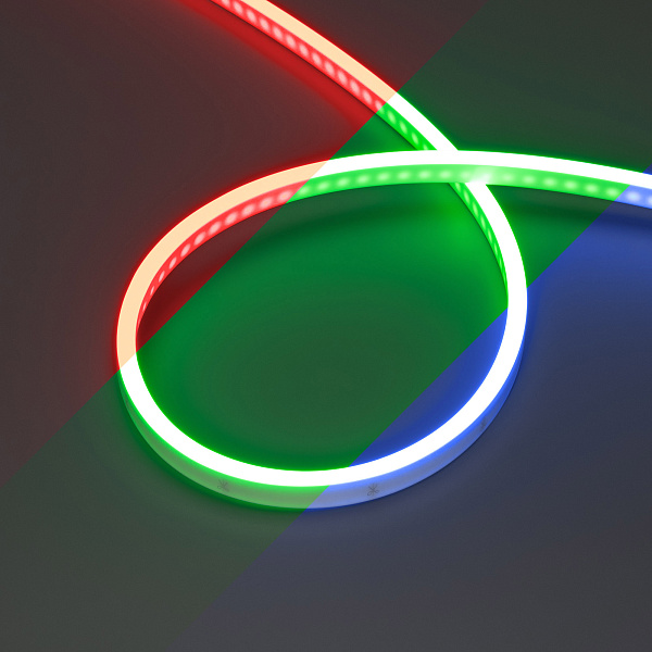Светодиодная лента герметичная WAVE-SIDE-PU-H120-06x12mm 24V RGB (8 W/m, IP68, 5m, wire x2) (Arlight, Вывод прямой, 3 года)