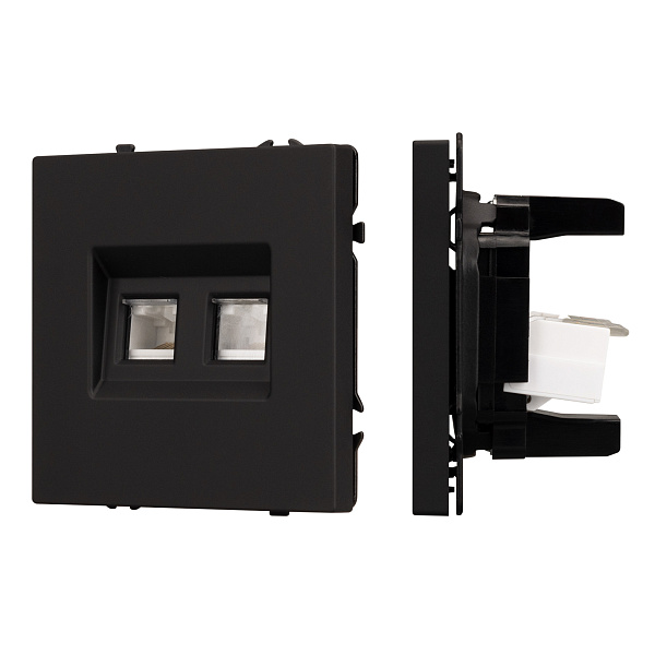 Механизм сдвоенной компьютерной розетки SCT-NOBE-MPC2-SFPL-BK (RJ-45, CAT6) (Arlight, Черный оникс) Lednikoff
