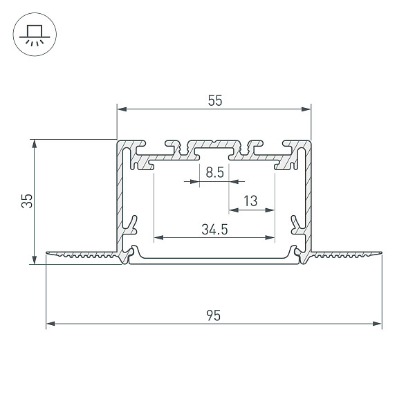 Профиль SL-LINIA55-FANTOM-2500 SEAMLESS ANOD (Arlight, Алюминий) Lednikoff