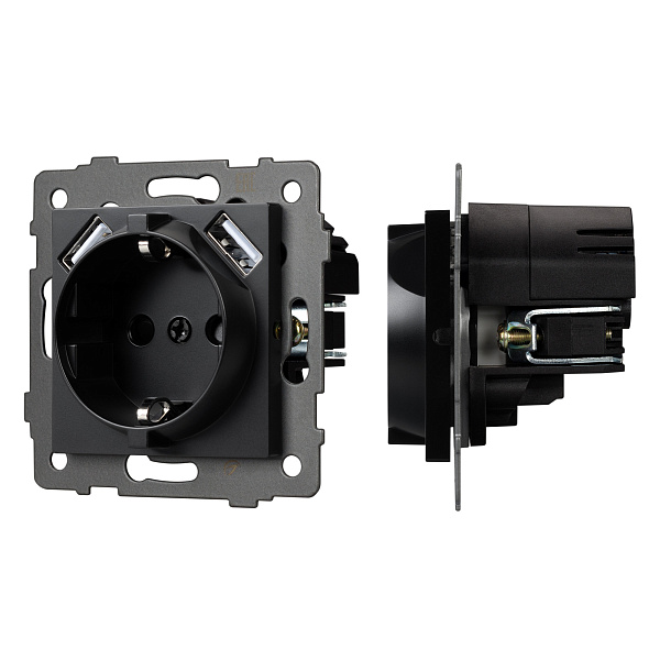 Механизм розетки с USB зарядкой SCT-MUAA-PL-BK-V (250V, 16A) (Arlight, -) Lednikoff