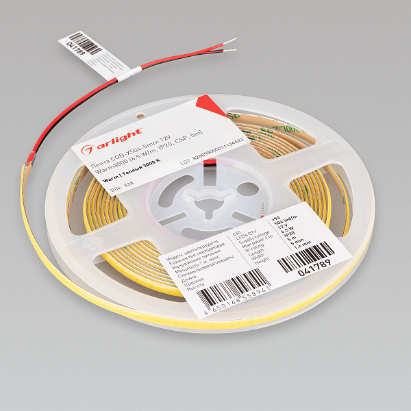 Светодиодная лента COB-X504-5mm 12V Warm3000 (6.5 W/m, IP20, CSP, 5m) (Arlight, -) Lednikoff