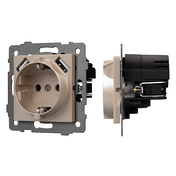 Механизм розетки с USB зарядкой SCT-MUAA-PL-GD-V (250V, 16A) (Arlight, -) Lednikoff