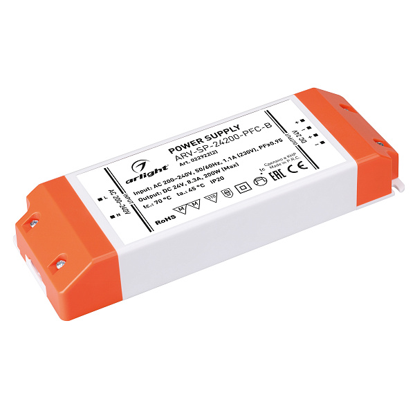 Блок питания ARV-SP-24200-PFC-B (24V, 8.3A, 200W) (Arlight, IP20 Пластик, 5 лет) Lednikoff