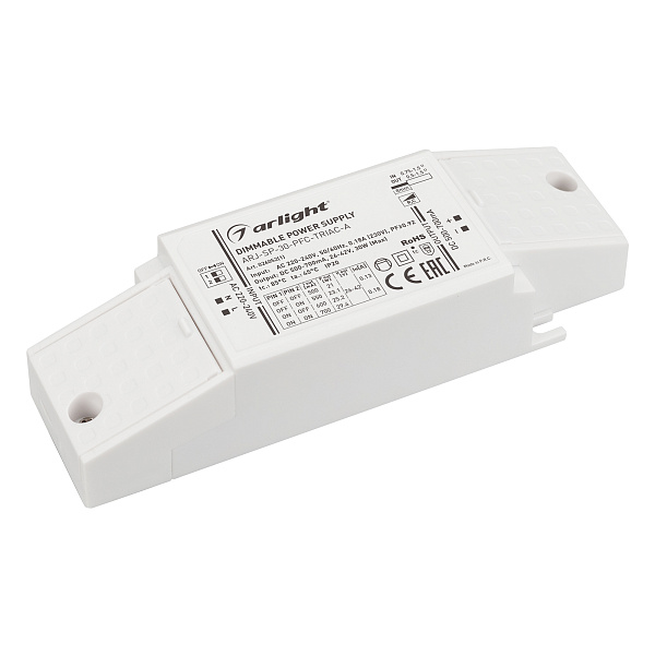 Блок питания ARJ-SP-30-PFC-TRIAC-INS (30W, 26-42V, 0.5-0.7A) (Arlight, IP20 Пластик, 5 лет) Lednikoff