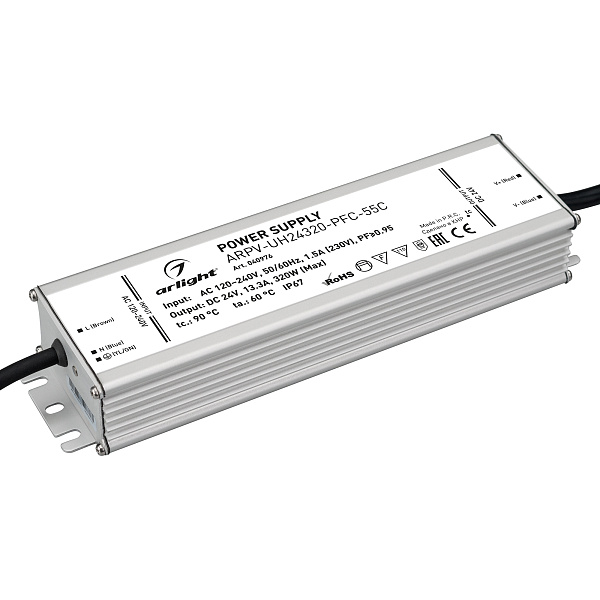 Блок питания ARPV-UH24320-PFC-55C (24V, 13.3A, 320W) (Arlight, IP67 Металл, 5 лет) Lednikoff